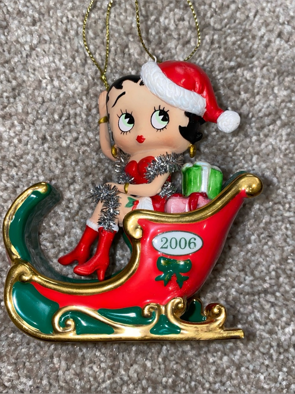 Betty Boop 2006 Danbury Mint Santa’s Sleigh Christmas Ornament Figurine Vintage